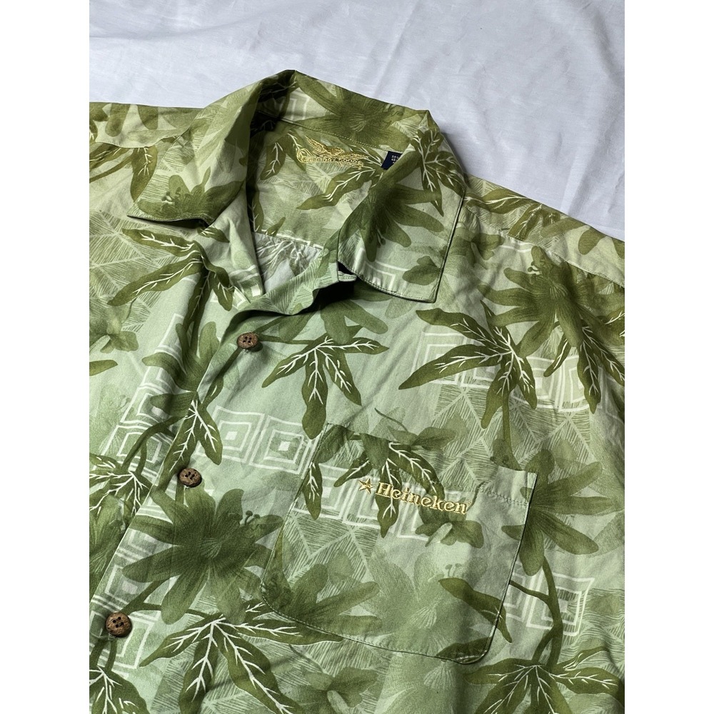 Heineken Eagle Dry Goods‎ Hawaiian Shirt Mens XL Green Short Sleeve Embroidered